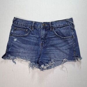 Free People Women's size ‎ 27 Denim Shorts Blue Distressed Frayed Hem Pockets